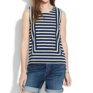 MADEWELL | navy cream framest ponte stripe tank S